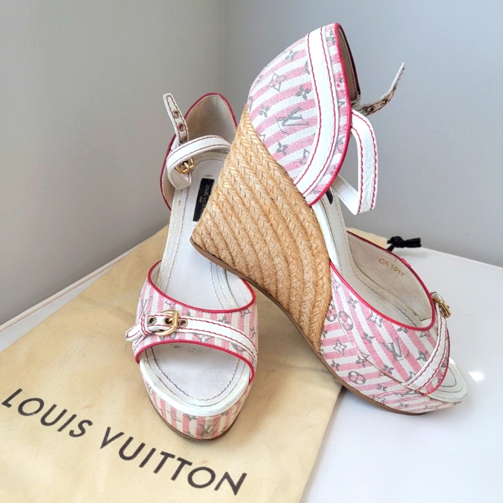 Authentic Louis Vuitton Monogram Wedge shoes Size 7.5 - Picture 3 of 15